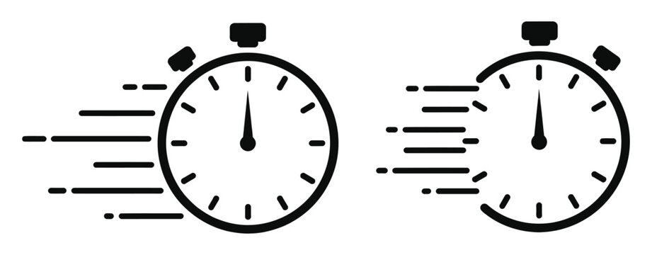 Speed timer stopwatch icon set featuring countdown clocks, time tracking, race timing and performance measurement symbols vector collection.