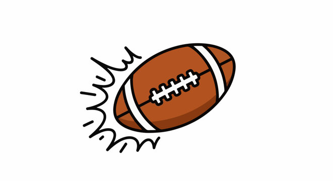 Cartoon illustration of an American football in motion with stylized motion lines