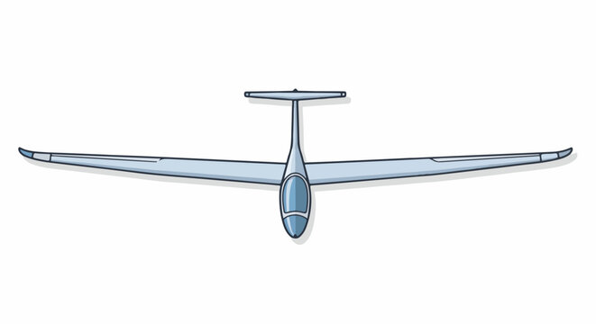 A top-down cartoon illustration of a sleek, light blue glider airplane with a dark blue canopy