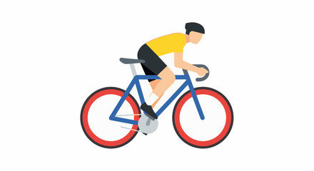 Fototapeta premium A stylized cyclist in yellow and black attire races on a blue bicycle