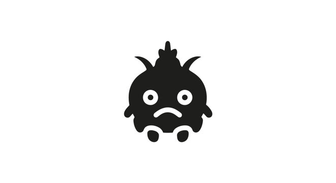 Sad monster silhouette with pointy ears and round eyes