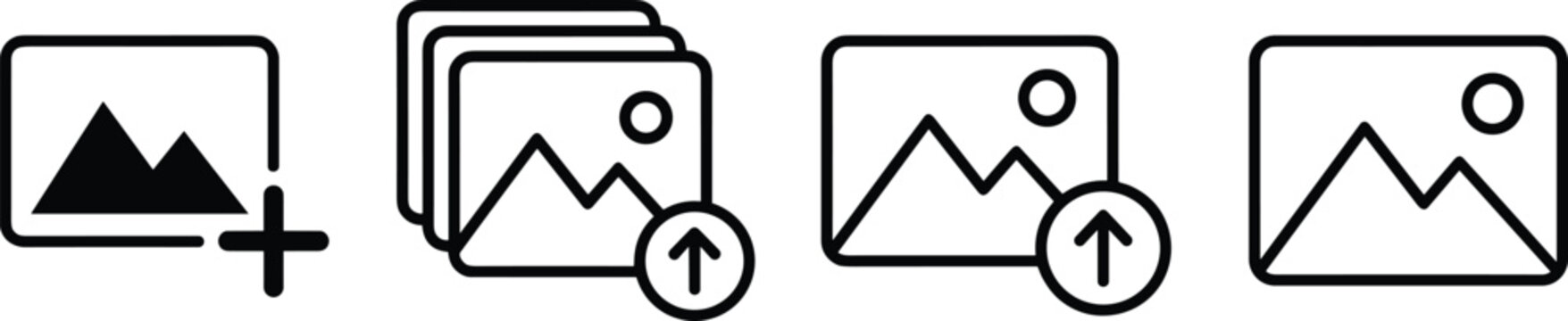 Image picture gallery upload line icon vector set placeholder add photo mountain file interface web application media asset