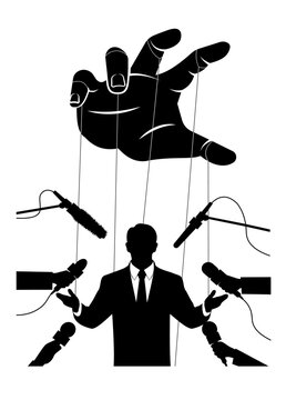 A human puppet that is moved by a puppeteer from above using strings
