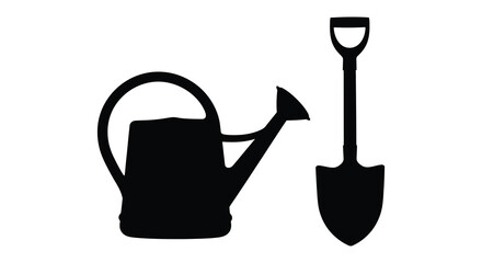 watering can and shovel silhouette garden tools © IMkM00i76