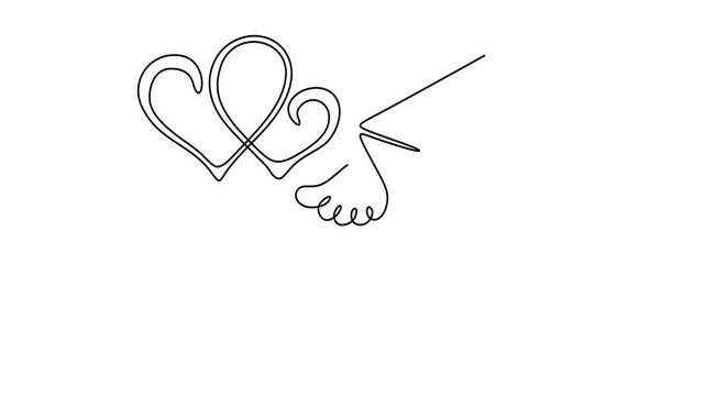 Animated self drawing of continuous line draw of Love-themed Line Art Hearts, Envelopes, Lips, and Wings. Full length one line animation. 4K	