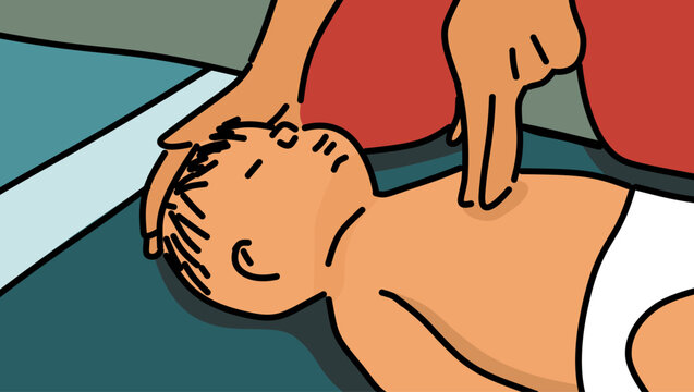 CPR for infants under 12 months old, color vector illustration