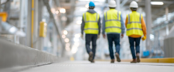 Obraz premium Workers walking in industrial factory corridor