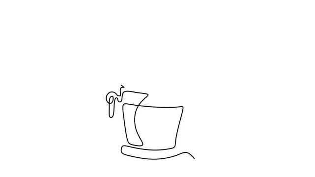 Animated self drawing of continuous line draw of  Champagne bottle in ice bucket. Full length one line animation. 4K	