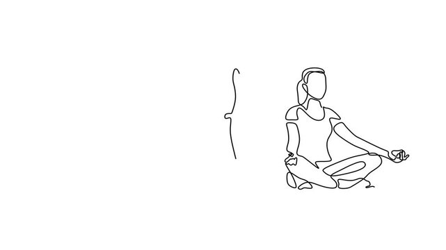 Animated self drawing of continuous line draw of  Yoga Poses Line . Full length one line animation. 4K	