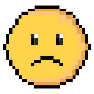 Retro 8-bit pixel art emoji smile with a sad face