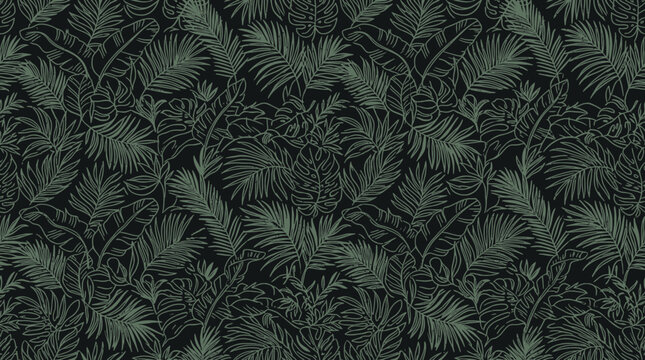 Tropical leaves pattern, jungle foliage seamless background, exotic botanical print