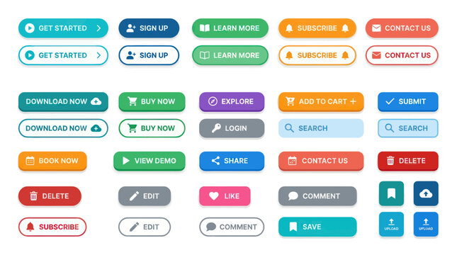 Interface call to action buttons set for website and mobile apps