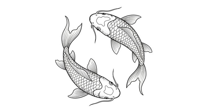 Circular koi fish carp illustration for traditional tattoo art.