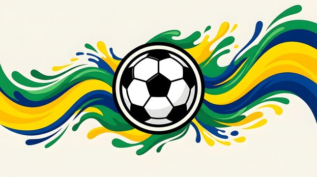 soccer ball icon with brazil flag waves and splashes for international sports design