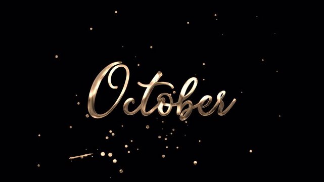 Transparent background October handwritten gold script title overlay for video 4K