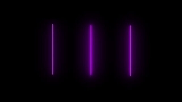 Purple Neon Light Bars Animation Glowing Vertical Lines on black background.4k video