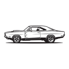 Obraz premium Classic American muscle car side view illustration.