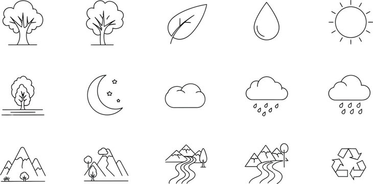 Nature cycle and weather icons set