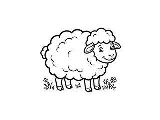 Obraz premium Cartoon sheep illustration with flowers black and white line art