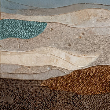 Subterranean Rhythm - The pops of muted teal and warm ochre ground the monochromatic cream tones, creating a balanced visual rhythm that feels both deeply grounded and ethereally abstract.