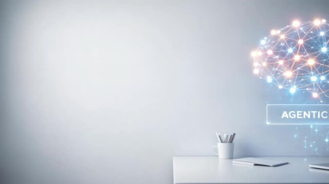 digital brain illustration representing artificial intelligence on modern workspace