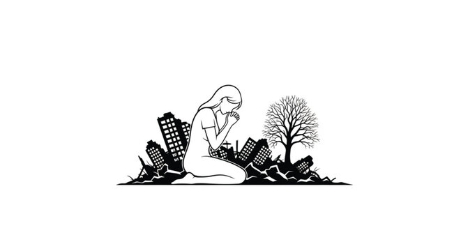 Woman sitting on ground with pollution.