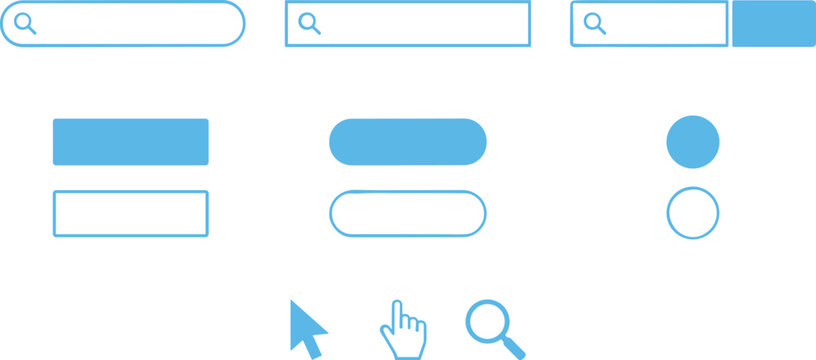 Search bar web vector icon template set ui browser navigation field button cursor pointer magnifying glass minimalist interface elements