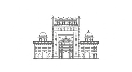 Obraz premium Large Building with Two Small Towers.
