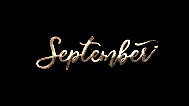 Transparent background gold handwritten September script animation for titles 4K