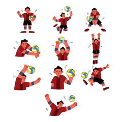 Naklejka premium Volleyball Player Action Pose Character Collection
