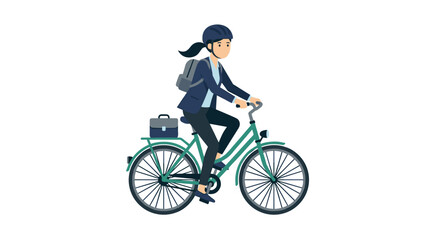 Fototapeta premium Businesswoman riding a bicycle to work with a backpack and a briefcase