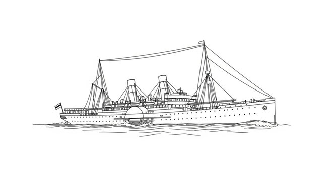 Large Ship Sailing on Water Surface.