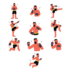 Fototapeta premium Professional Boxing Fighter Action Character Set