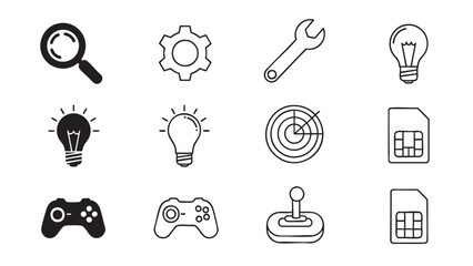 light bulb icon set of technology ideas and solutions © Rehana