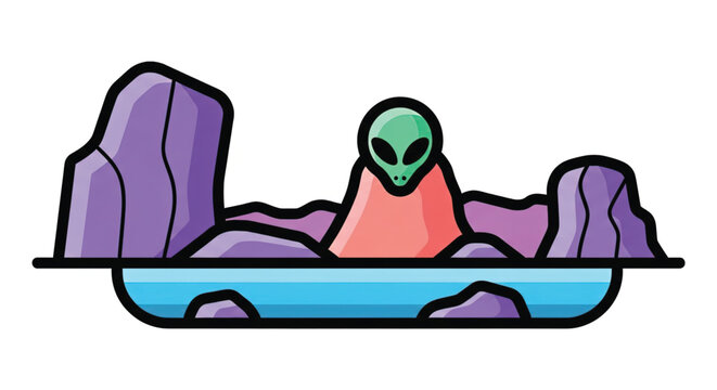 Alien sitting in a lake.
