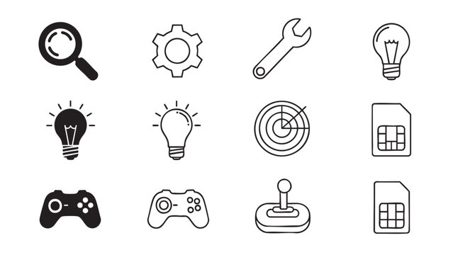 light bulb icon set of technology ideas and solutions