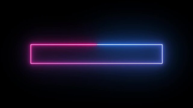Neon rectangle frame or neon lights horizontal sign. Vector abstract background, tunnel, portal. Geometric glow outline shape or laser glowing lines.
