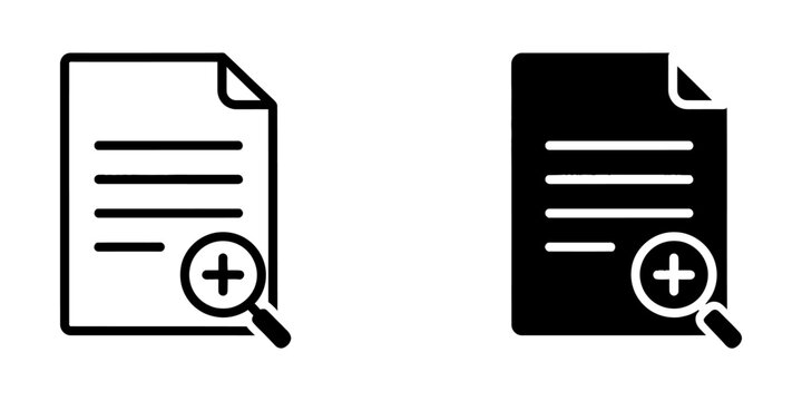 Document zoom in and add file icon set with document magnifying increase business management interface illustration application