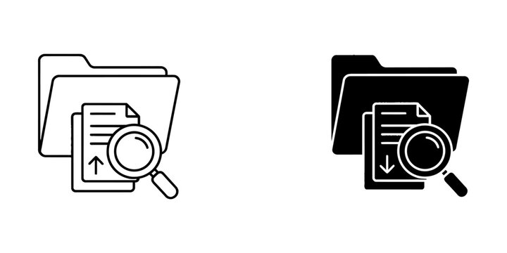 Folder file search and data analysis icon set with magnifying analysis document business research management directory scanning