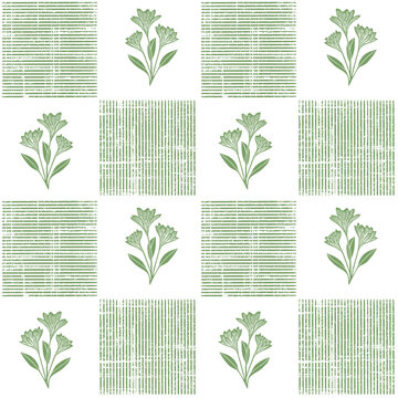 cottagecore sage green mint white floral block print botanical flower herb tile grid windowpane linocut stamp hand drawn rustic farmhouse aesthetic