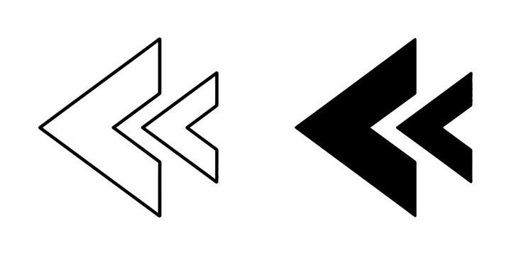 Fast rewind and double back arrow icons with navigation previous direction interface monochrome isolated playback application