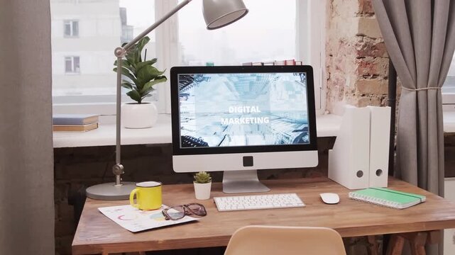 Elegant aesthetic workspace with monitor light bar