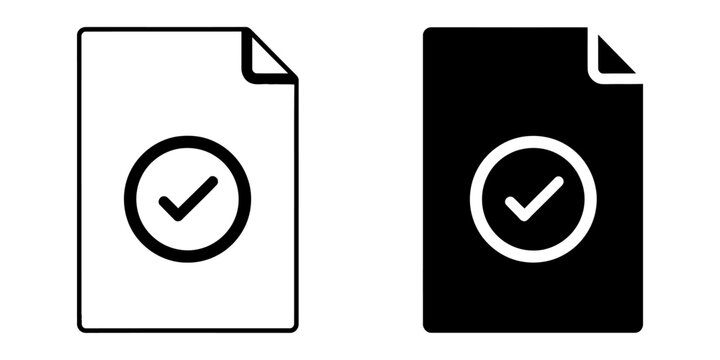 Document file approved vector icon set with check mark document approved validated verified checkmark business interface management