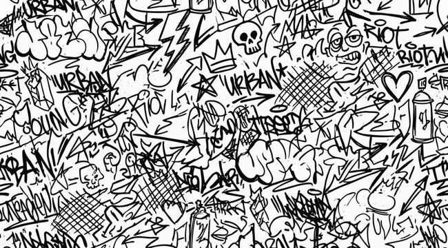 Seamless graffiti pattern with urban street art elements