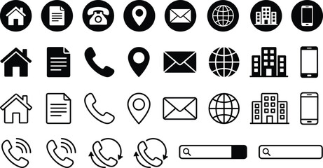 Naklejka premium Contact info business card icon vector set home telephone email address location web internet smartphone line glyph circle interface