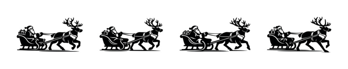 Santa Claus and reindeer silhouette in sleigh with gifts, festive holiday journey © Compositor 