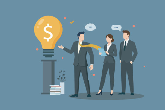 Business Team Presenting Profitable Financial Idea and Investment Concept Vector, Profitable Business Idea Concept