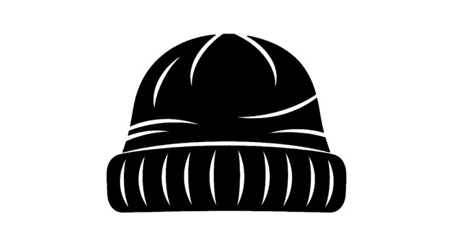 Minimal black silhouette icon, simple flat vector, bold black shape, no, no shading black beanie hat icon vector illustration on a, flat icon style