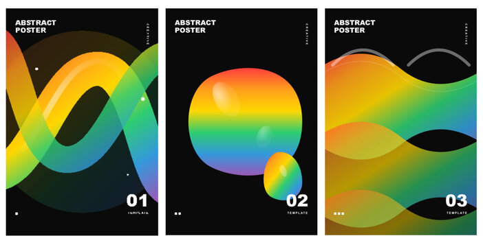 Adobe Illustrator ArtworkFluid Liquid Wave Poster Template Vector Illustration Set with Neon Gradient for Creative Music Festival Art