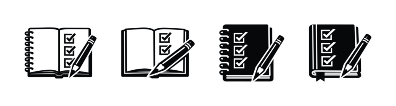 Checklist icons with pencil and notebook for task management and planning
